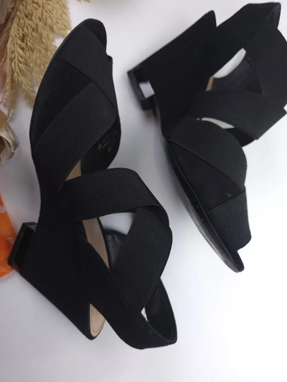 Tory Burch Black Crisscross Open-Toe Slingback Heels Sz 8m
